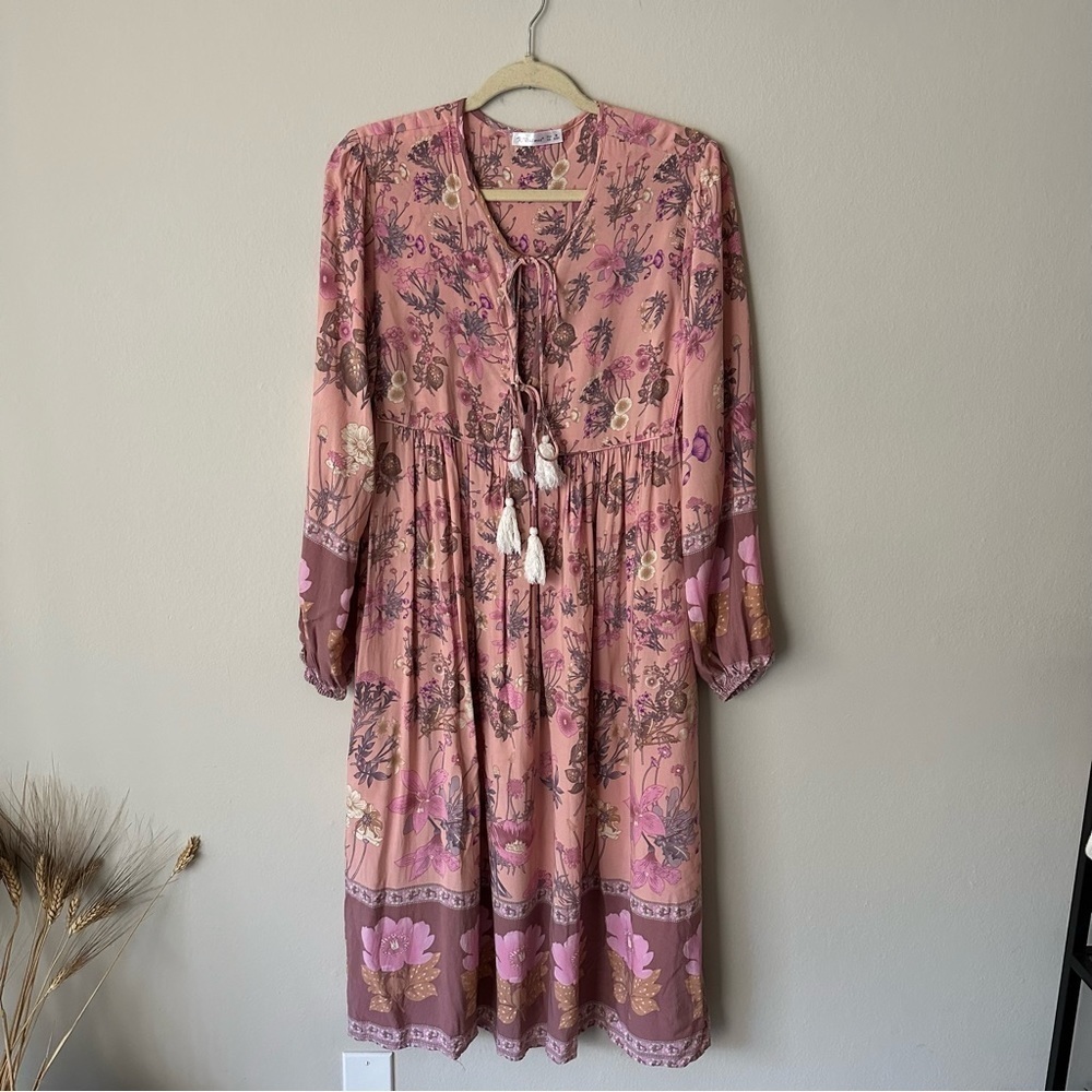 Bohemian Floral Midi Tassle Dress in Pink Size M - Picture 2 of 11